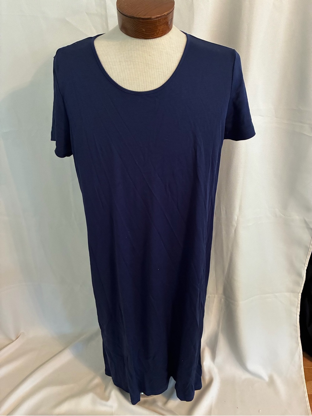 Lands' End Supima Cotton Short Sleeve Midi T-Shirt Dress Navy Blue XL 18